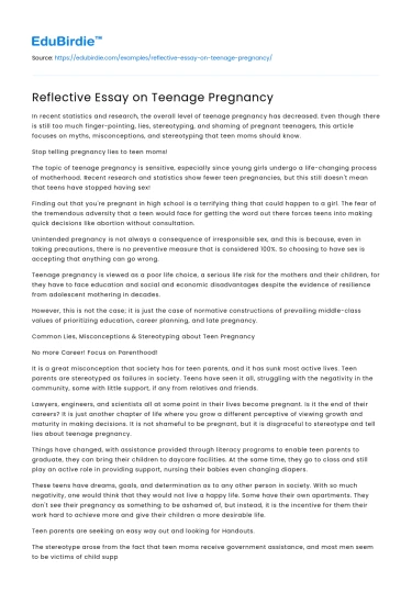 Reflective Essay on Teenage Pregnancy
