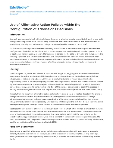 Affirmative Action in Admissions Decisions