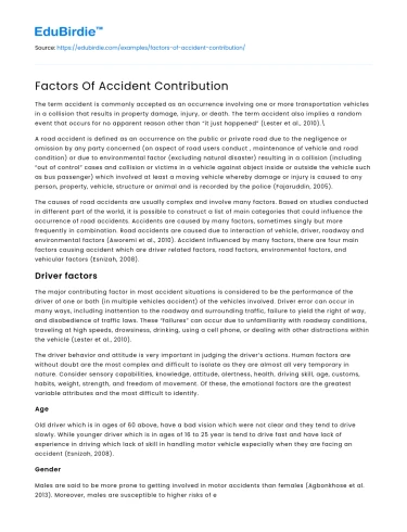 Factors Of Accident Contribution