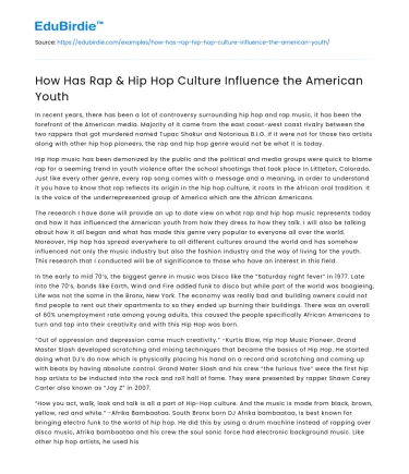 How Has Rap & Hip Hop Culture Influence the American Youth