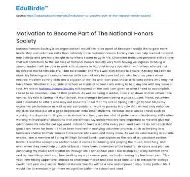 Motivation to Become Part of The National Honors Society