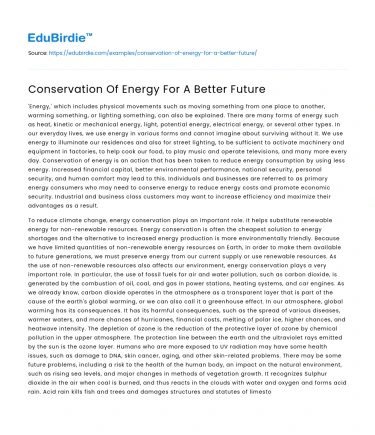 Conservation Of Energy For A Better Future