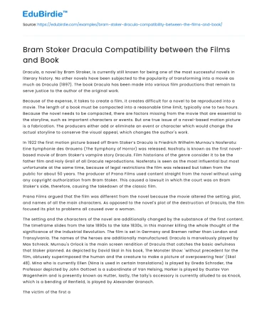 Bram Stoker Dracula Compatibility between the Films and Book