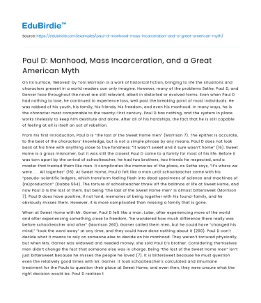 Paul D: Manhood, Mass Incarceration, and a Great American Myth