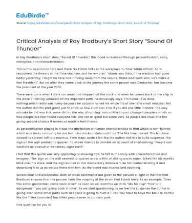 Critical Analysis of Ray Bradbury’s Short Story “Sound Of Thunder”