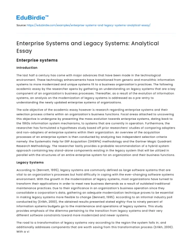 Enterprise Systems and Legacy Systems: Analytical Essay