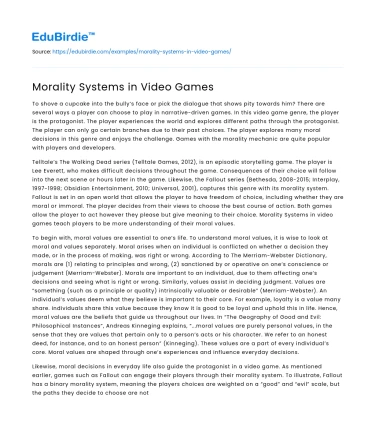 Morality Systems in Video Games