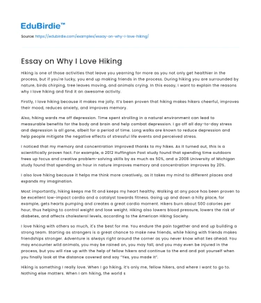 Essay on Why I Love Hiking