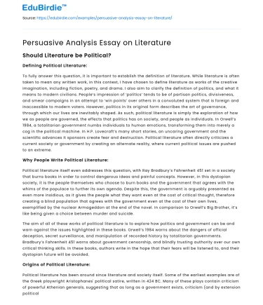 Persuasive Analysis Essay on Literature