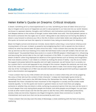 Helen Keller’s Quote on Dreams: Critical Analysis