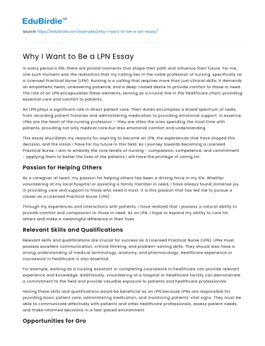 Why I Want to Be a LPN Essay