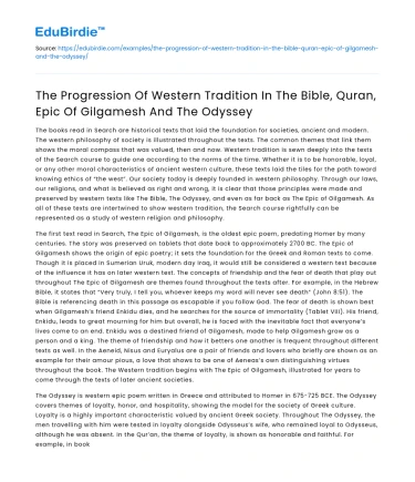 Western Tradition in Bible, Quran, Gilgamesh, & Odyssey