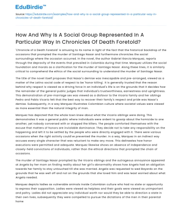 Representation of a Social Group in Chronicles of Death Foretold