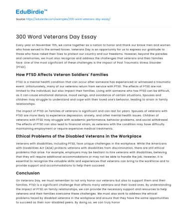 300 Word Veterans Day Essay
