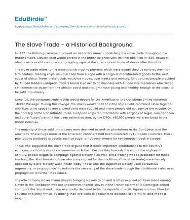 The Slave Trade – a Historical Background