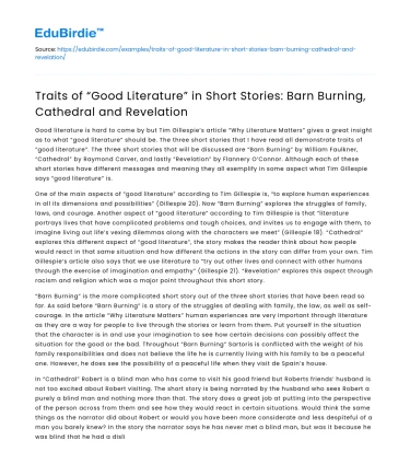 Traits of Good Literature in Barn Burning, Cathedral and Revelation