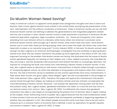 Do Muslim Women Need Saving?