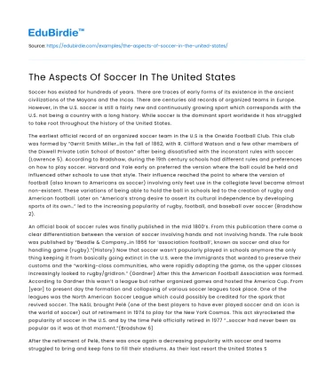 The Aspects Of Soccer In The United States