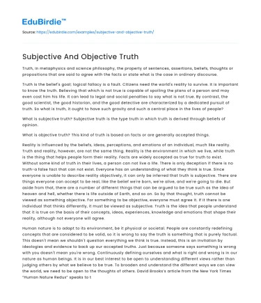 Subjective And Objective Truth