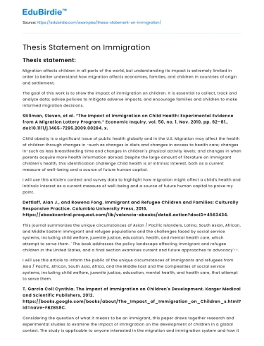 Thesis Statement on Immigration