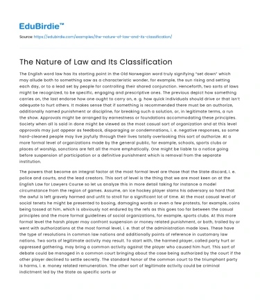 The Nature of Law and Its Classification