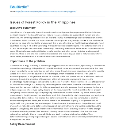 Issues of Forest Policy in the Philippines