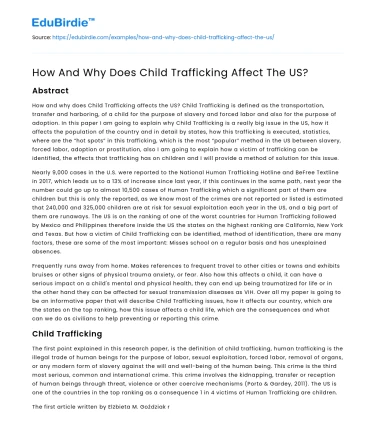 How And Why Does Child Trafficking Affect The US?