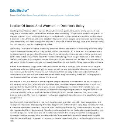 Topics Of Race And Woman In Desiree’s Baby