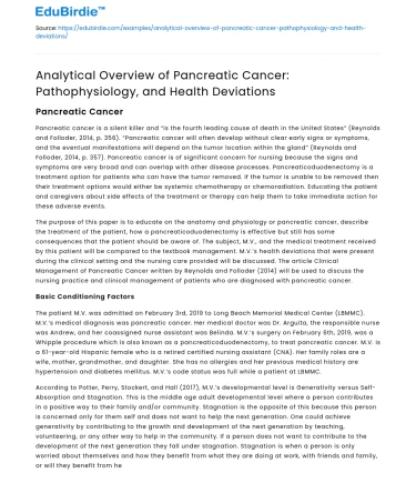 Pancreatic Cancer: Pathophysiology and Health Deviations