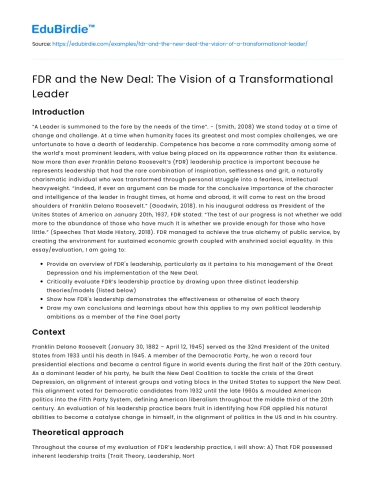 FDR and the New Deal: The Vision of a Transformational Leader