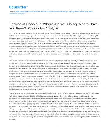 Character Analysis of Connie in Where Are You Going, Where Have You Been