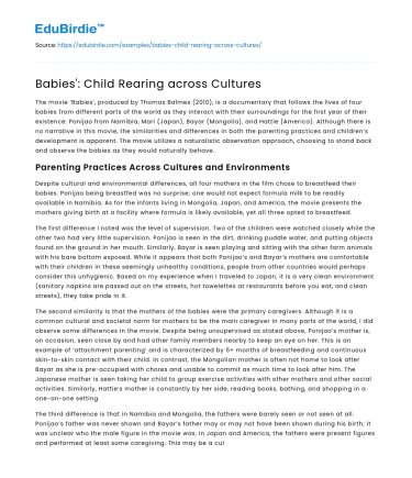 Babies’: Child Rearing across Cultures