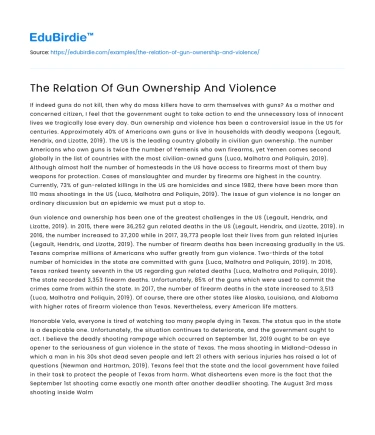 The Relation Of Gun Ownership And Violence