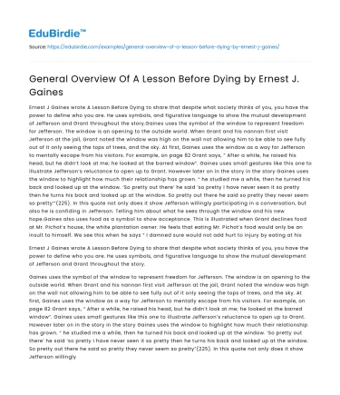 General Overview Of A Lesson Before Dying by Ernest J. Gaines