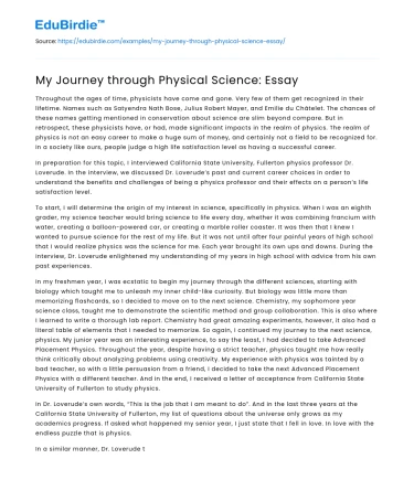 My Journey through Physical Science: Essay
