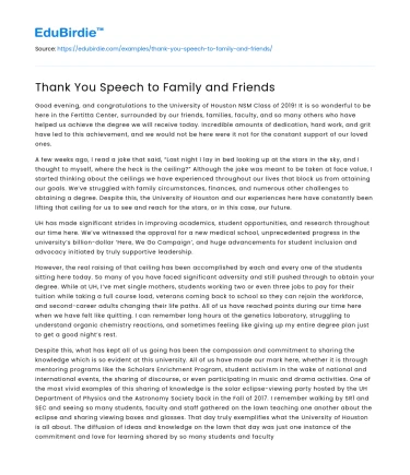 Thank You Speech to Family and Friends