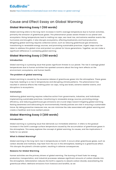 Cause and Effect Essay on Global Warming