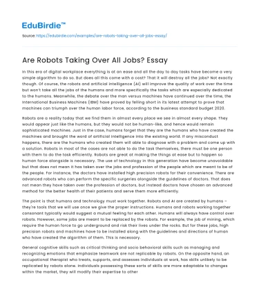 Are Robots Taking Over All Jobs? Essay