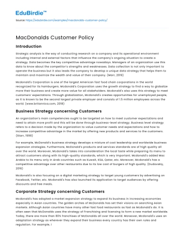 MacDonalds Customer Policy