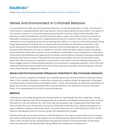 Genes And Environment In Criminals Behavior