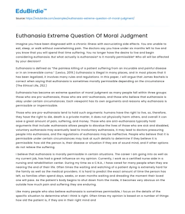 Euthanasia Extreme Question Of Moral Judgment