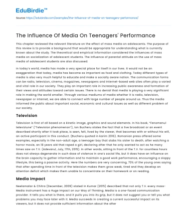 The Influence Of Media On Teenagers’ Performance