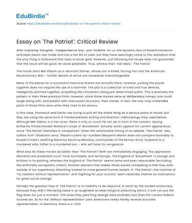 Essay on ‘The Patriot’: Critical Review