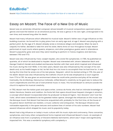 Essay on Mozart: The Face of a New Era of Music