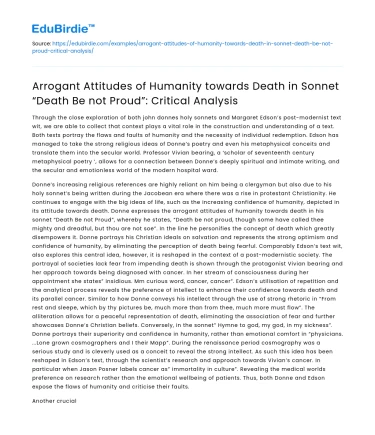 Humanity’s Arrogant Attitudes in “Death Be not Proud”: Analysis