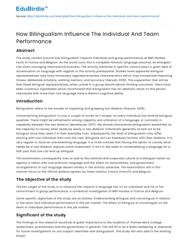 How Bilingualism Influence The Individual And Team Performance