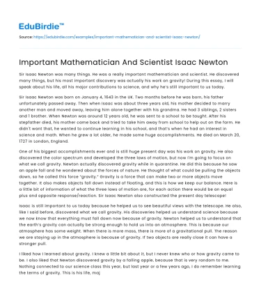 Important Mathematician And Scientist Isaac Newton