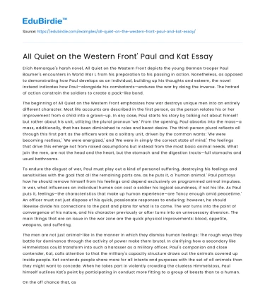 All Quiet on the Western Front’ Paul and Kat Essay