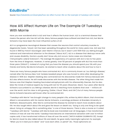 How AlS Affect Human Life on The Example Of Tuesdays With Morrie