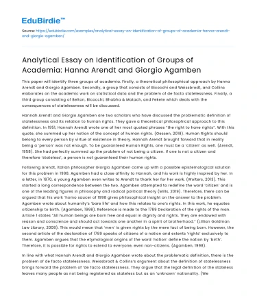 Academic Groups: Arendt and Agamben